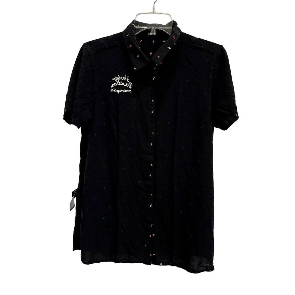 Harley Davidson Women's Black Short Sleeve Button Down Collar Shirt Top Size M - Picture 3 of 10